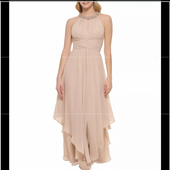 Eliza J Embellished Tiered Chiffon Halter Gown Dress in White - Picture 3 of 16